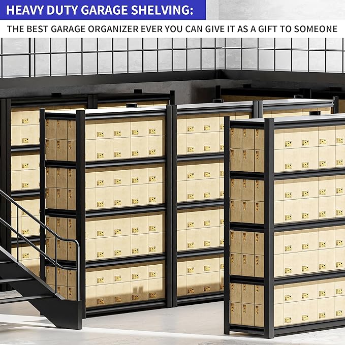 4 Pieces Garage Shelving,87"X48"X24"Inches,Heavy Duty Sturdy Steel Thickened Metal Shelves for Storage,Garage Storage Shelves,Black Shelving Unit Shelf Rack Industrial Shelving Shelf
