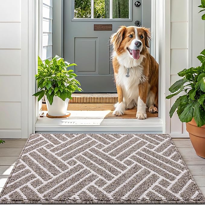 OLANLY Runner Indoor Door Mat, 47x23 Inch, Dirt Resistant and Absorbent, Non-Slip Rubber Backing Floor Mats, Easy Clean Low-Profile Doormat for Entryway, Front Door, and Inside Entrance, Khaki
