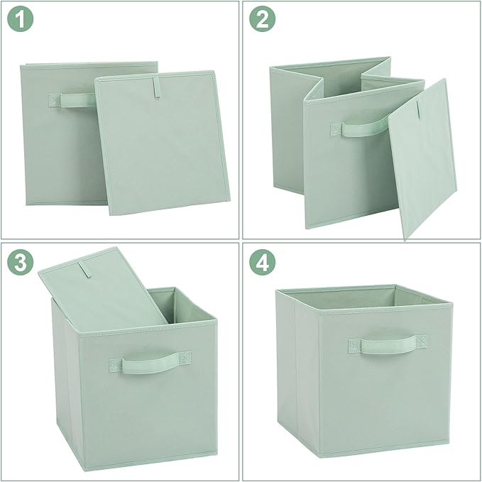 Stero Fabric Storage Bins 6 Pack Fun Colored Durable Storage Cubes with Handles Foldable Cube Baskets for Home, Kids Room, Closet and Toys Organization Cyan, Green, Yellow