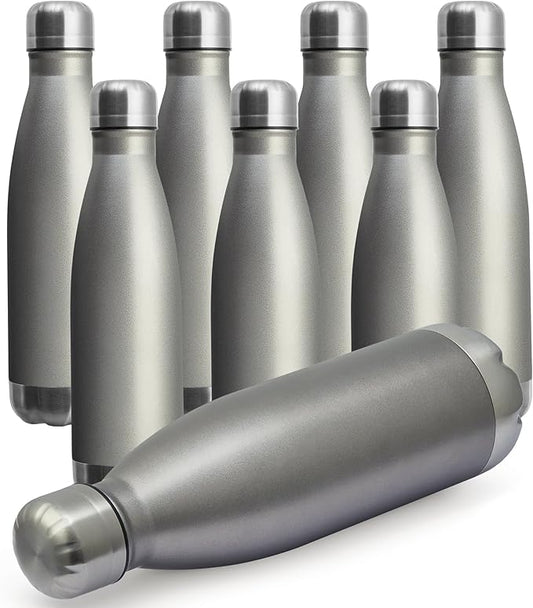 MEWAY 17oz Sport Water Bottle 8 Pack Vacuum Insulated Stainless Steel Leak-Proof Double Wall Cola Shape Water Bottle,Keep Drinks Hot & Cold (Cold Gray,8 Pack)