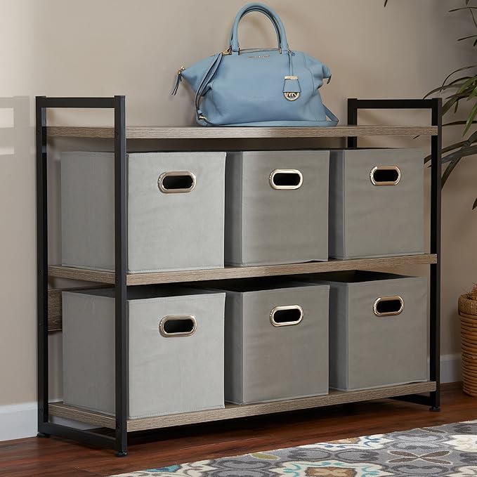 Household Essentials 84-1 Foldable Fabric Storage Bins | Set of 6 Cubby Cubes with Handles | Gray (Pack of 6)