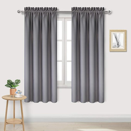 DWCN Grey Room Darkening Blackout Curtains - Rod Pocket Thermal Insulated Privacy Energy Saving Window Curtain Drapes 42x 72 inch Length, Set of 2 Bedroom Living Room Curtains