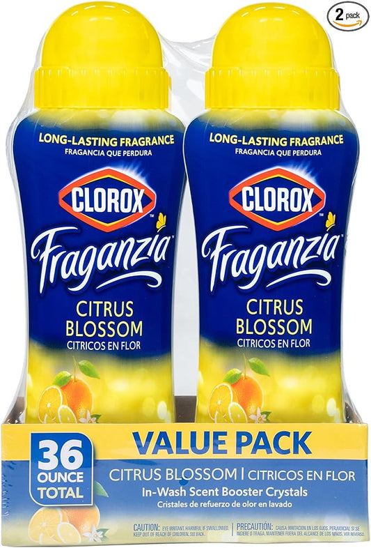 Clorox Fraganzia Laundry Scent Booster Crystals in Citrus Blossom Scent - Scented In-Wash Freshener Beads for Fresh, Clean, Great Smelling Clothes and Linens, 18 Oz - 2 Pack