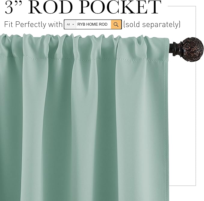 RYB HOME Room Darkening Kitchen Curtains, Farmhouse Small Window Drapes Rod Pocket Energy Efficient Privacy Shades for Nursery Girls Room Classroom, Aqua, W42 x L45 inches, 2 Panels Set