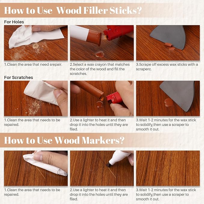 Wood Filler Sticks, 12 Colors Wood Wax Crayons Furniture Markers Touch Up for Repair Any Furniture Scratch, Scuffs, Cracks and Nail Holes on Wood Furniture, Floors, Doors, Cabinets, Tables