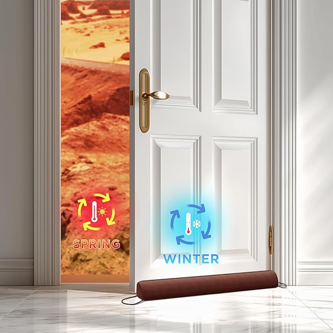 Sunolga 2-Pack 36" Door Draft Stopper Blocks Hot and Cold Air with Removable Washable Cover for Gaps Up to 3", All-Season Seal for Noise, Wind, Door Sweep for Bottom of Door, Home Essentials, Brown