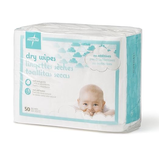 Medline Ultrasoft Disposable Dry Cleansing Cloths, Fragrance-Free, 10 x 13 inches, 50 per Bag, One Bag