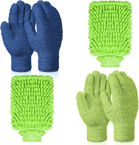 6 Pcs Microfiber Dusting Mitt Gloves Microfiber Washable Dusting Gloves Car Wash Mitt for Leaf Cleaning Plant