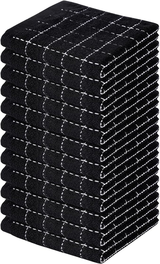 Homaxy 100% Cotton Terry Kitchen Dish Cloths, Ultra Soft and Absorbent Dish Towels for Kitchen, Suitable for Drying and Washing Dishes, 12 Pack, 12 x 12 Inches, Black
