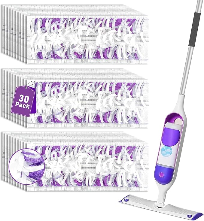30-Pack Disposable Microfiber Power Mop Pad Refills Compatible with Swiffer Power Mop Refills,Replacement Pads for Swiffer Wet Pads Refill,Non-Washable & Unscented