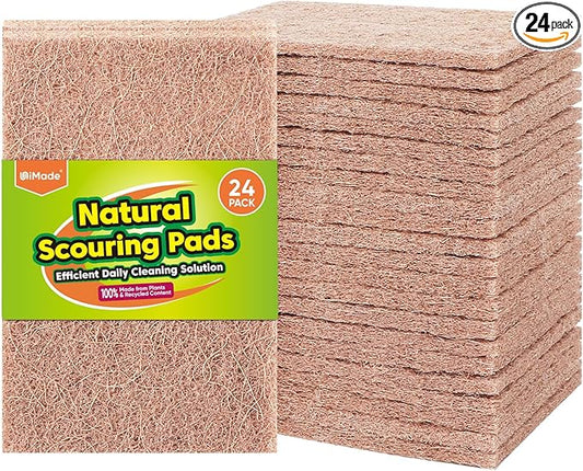 Natural Sisal Non-Scratch Scouring Pads, 24Pcs Plant Based Household Scour Pads for Kitchen, Garage and Outdoors, Cellulose Multipurpose Scrubbies for Cleaning
