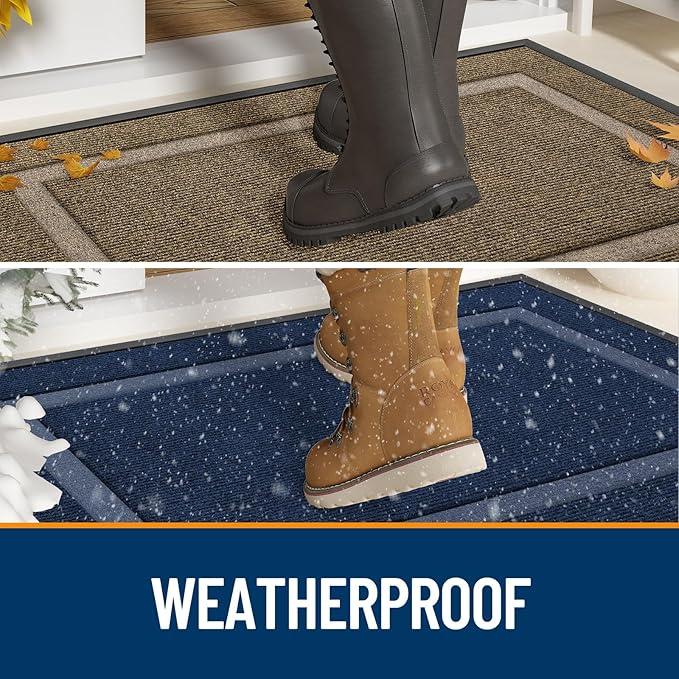 OLANLY Front Door Mat Indoor Outdoor Entrance, Waterproof All-Season, All-Weather Doormat, Sturdy Natural Rubber, Fade Resistant, Low Profile, Easy Clean Patio Porch Entryway Mat, 71x47, Brown