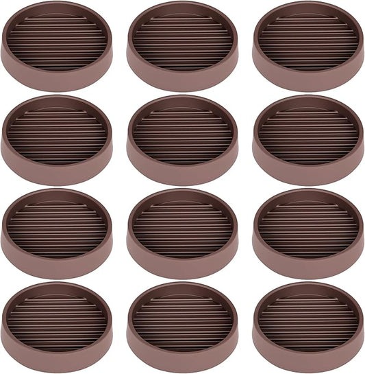 Non Slip Furniture Pads, 2.5” Round Rubber Caster Cups, 12 Pcs Furniture Coasters, Anti-Slip Gripper, Anti Slide Furnitures Feet Floor Protectors for Bed Couch Stoppers - Brown