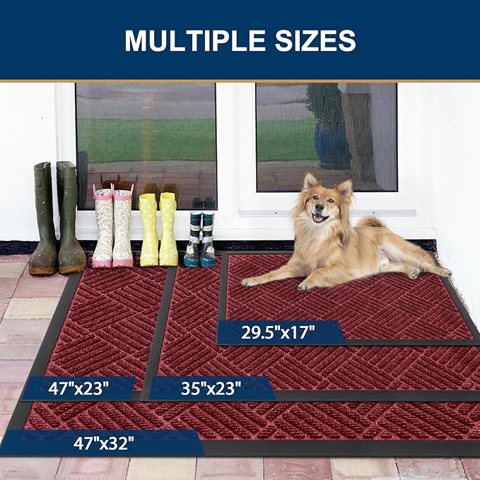 Smiry Front Door Mat Outside Entrance, Heavy Duty Outdoor Indoor Mat, Natural Rubber Doormat, Non Slip, Trap Dirt and Moisture, Easy Clean, Low Profile Patio Porch Entryway Mat, 71x23, Wine Red