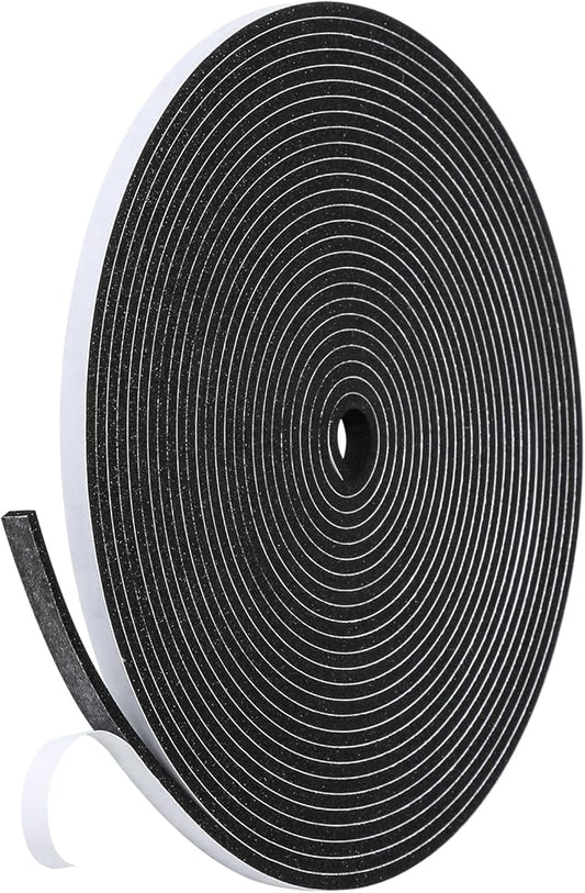 Weather Stripping Door Seal Strip- 1/4 Inch X 1/8 Inch X 26Feet, Strong Adhesive, Lightproof, Soundproof, Weatherproof Foam Tape Insulation for Sliding Door, Front Door Frame, Windows- Black