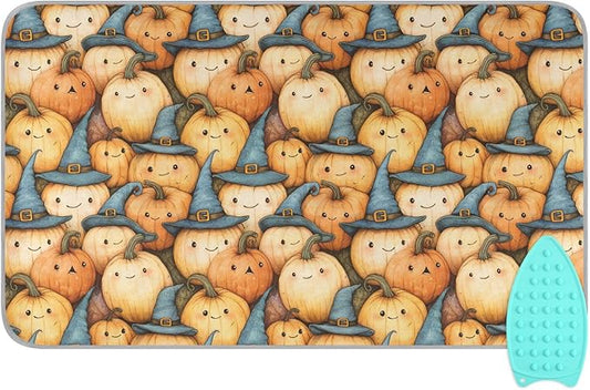 Cute Pumpkin Halloween Ironing Mat for Table top Portable Ironing Pad Blanket for Washer Dryer Countertop Travel