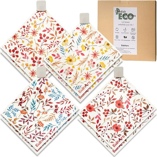 Swedish Dishcloths for Kitchen, 8 Pack Watercolor Reusable Paper Towels with Clips, Non-Scratch Swedish Kitchen Towels, Super Absorbent Cellulose Sponge Cloths, Dishwasher Safe, No Odor