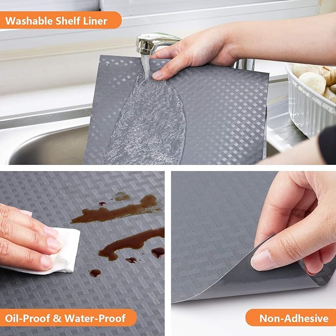 Shelf Liners for Kitchen Cabinets Refrigerator Liners Waterproof Oil-Proof Kitchen Cupboard Liner Durable Drawer Mats EVA Material Non Adhesive Fridge Liner for Shelves (23.6 x 236.2 inches, Gray)