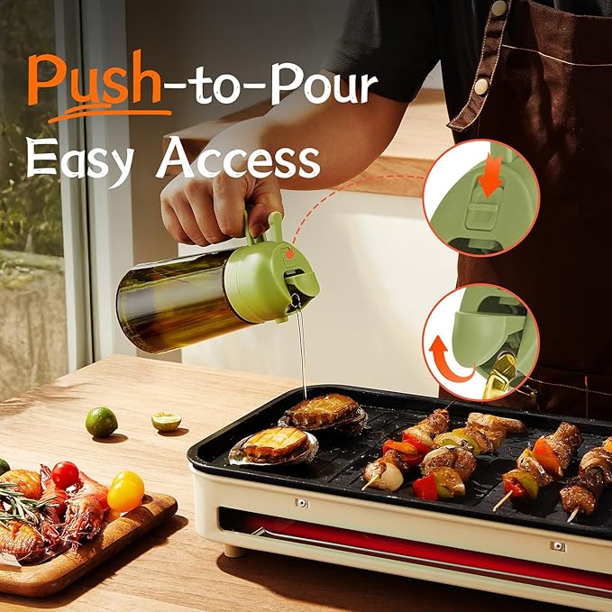 TrendPlain - Original 16oz/470ml Olive Oil Dispenser Bottle for Kitchen Gadgets and Air Fryer Accessories - Olive Oil Sprayer for Cooking w/Stickers - Green