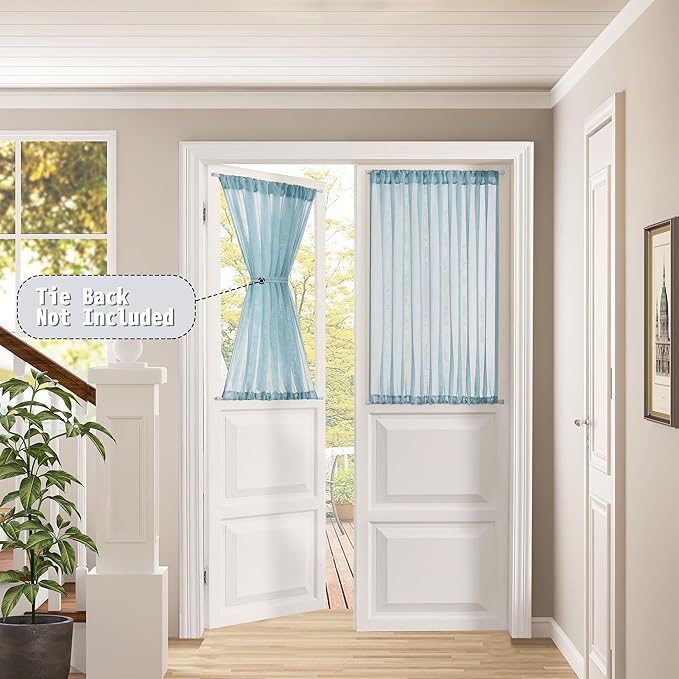 Tollpiz Short Sheer Door Curtain Closet Linen Textured Curtain Sheers Doorway Light Filtering Voile Patio Door Rod Pocket Curtains French Door, 54 x 54 inches Long, Dusty Blue, Set of 1 Panel