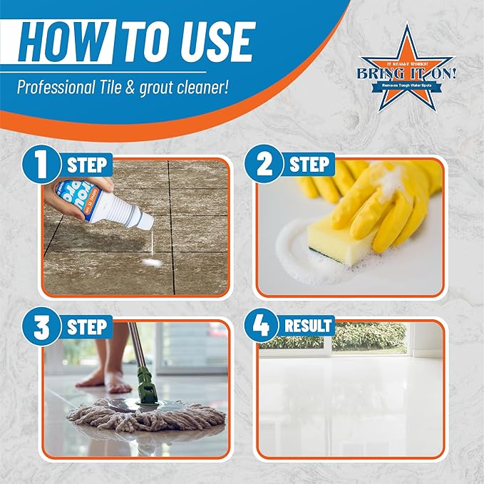 Bring It On Grout Cleaner with Grout Cleaning Brush – 32Fl Oz Grout Cleaner for Shower Tile Includes 9-inch Heavy-Duty Grout and Tile Floor Cleaner Brush – Effectively Removes Mineral Deposits