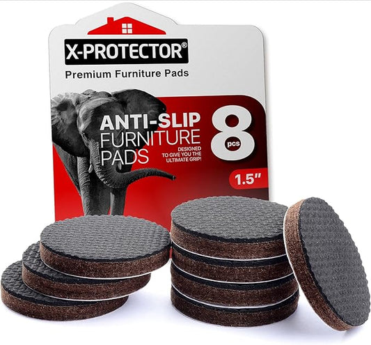 Non Slip Furniture Pads X-Protector - 8 PCS 1 1/2” - Premium Furniture Grippers - Self-Adhesive Rubber Feet for Furniture - Keep Furniture in Place!