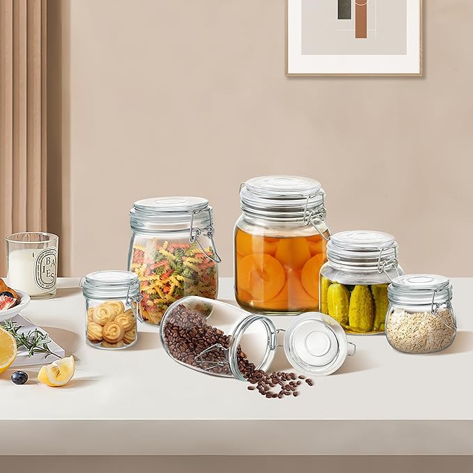 Glass Food Storage Jars with Airtight Lids 13 oz Round 4 Pack Kitchen Storage Containers Small Cabinet Canisters Sealed Pot Canning for Pasta, Cereal, Coffee, Beans, Spice