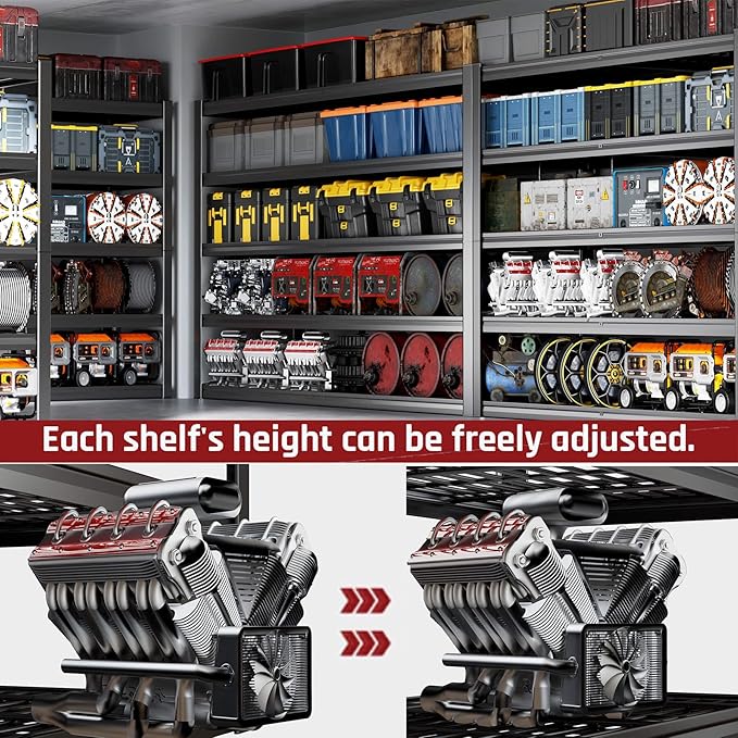65" W Garage Shelving Heavy Duty, 5 Tier Garage Shelves, 30" D Adjustable Storage Shelving Unit, Commercial Metal Shelf for Warehouse, Pantry, School, Shop, 68" Wx30 Dx79 H, 2 Pack
