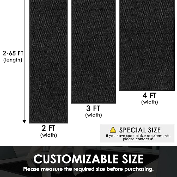 3′ x 26′ Front Door Mat Indoor Outdoor Entrance, Commercial Floor Mat Heavy Duty Dirt Trapper Entryway Doormat, Custom Size Non Slip Rubber Backing Welcome mat, Door Mat for High Traffic Area