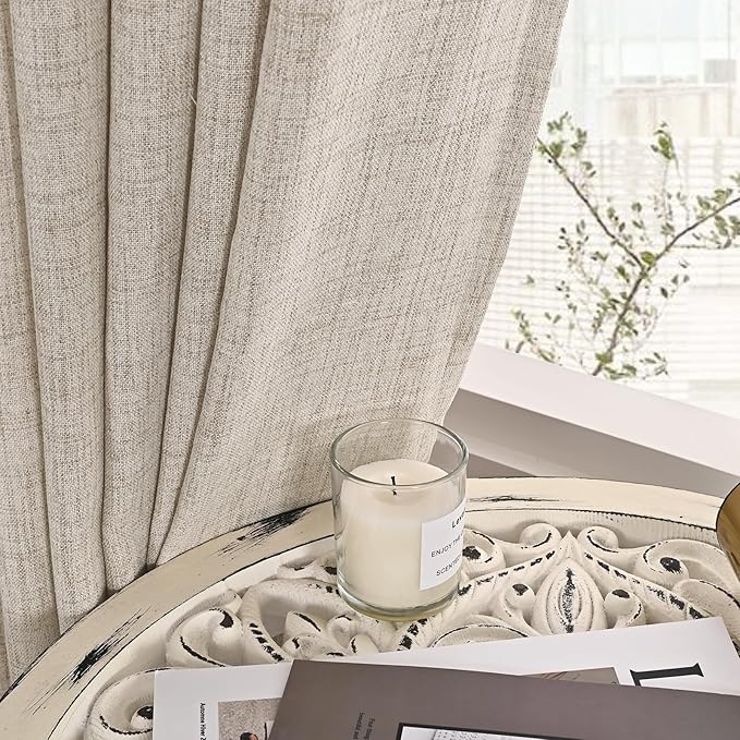 YoungsTex Natural Linen Curtains 84 Inches for Living Room Back Tab and Rod Pocket Textured Window Drapes for Bedroom Dining Farmhouse Light Filtering, 42 X 84 Inch, 2 Panels
