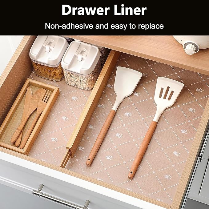 INNOLITES Shelf Liner for Kitchen Cabinets Non-Adhesive Drawer & Cabinet Liner Washable Oil-Proof Easy to Cut for Cupboard Shelves Storage Dresse Desks 17.7" x 78.7"