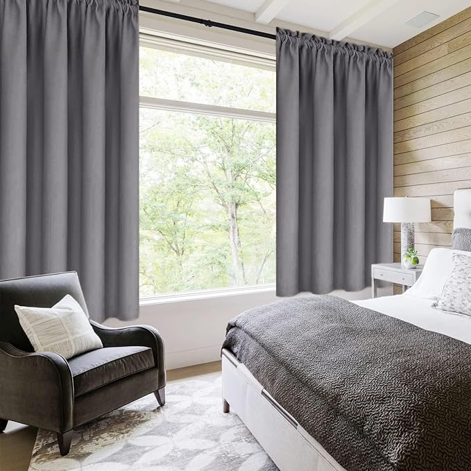 DWCN Blackout Curtains for Living Room Thermal Insulated, Energy Saving & Noise Reducing Bedroom Curtains, Grey, W 70x L 63 Inch, Set of 2 Rod Pocket Curtain Panels
