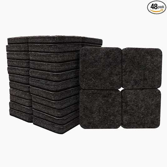 SOFTTOUCH 4717895N Heavy Duty Square Felt Furniture Pads to Protect Hardwood Floors from Scratches, 1", 48 Pack, Black, 48 Piece