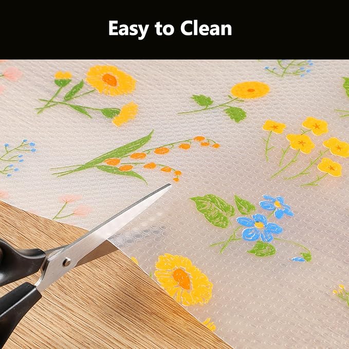 INNOLITES Non-Slip Shelf Liner – Cabinet & Drawer Liner Non-Adhesive – Waterproof Oil-Proof – Durable EVA with Floral for Kitchen Cabinets Refrigerator – BPA-Free, Easy to Cut 11.8" x 236"