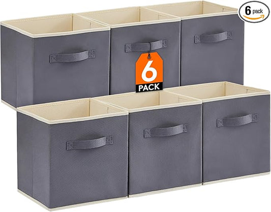 Lifewit Collapsible Fabric Storage Cubes Bins Set 11 Inch, Foldable Cubby Organizers Boxes, 6 Pack Organizing Baskets for Shelf, Closet, Utility Room, Storage Room, 18L Gray