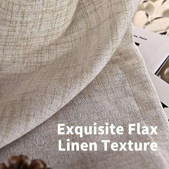 YoungsTex Natural Linen Curtains 60 Inch Wide Back Tab Textured Window Drapes 63 Inch Window Length for Living Room Light Filtering, 2 Panels