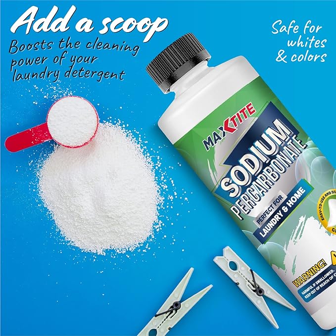 MAXTITE Sodium Percarbonate (2 lbs) - 100% Pure - Solid Hydrogen Peroxide/Oxygenated Bleach - Multi-Use Cleaner for Home & Laundry - HDPE container w/Resealable Child Resistant Cap