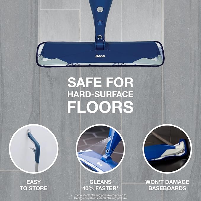 Bona Premium Multi-Surface Floor Spray Mop - Includes Multi-Surface Floor Cleaning Solution 34 fl oz and Machine Washable Microfiber Cleaning Pad - for Stone, Tile, Laminate, and Vinyl Floors