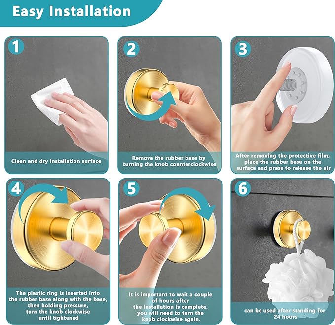 Suction Cup Hooks for Shower,Wreath Hanger for Front Door,Removable No Drill Waterproof Towel Loofah Hook,Upgraded 15 lbs Strong Suction Metal Hooks for Bathroom,Wall,Garland Glass Door-Gold 2 Pcs