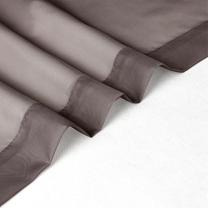 Chyhomenyc Chocolate Brown Sheer Curtains 54 Inch Long 2 Panels, Light Filtering Rod Pocket Voile Short Curtains Drapes for Living Room Bedroom Small Windows, 42Wx45L Inches