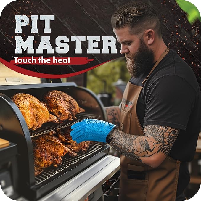 KITCHEN PERFECTION Silicone Smoker Oven Gloves-Extreme HeatResistant BBQ Gloves-Handle Hot Food Right on Your Grill BBQ Fryer&Pit|Waterproof Grilling Cooking Baking Mitts|Superior Value Set+3 Bonuses