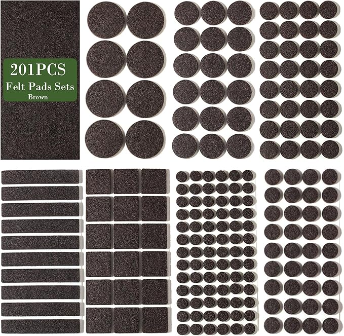 Fursafe&Q Felt Furniture Pads for Hardwood Floors -Self Adhesive Felt Chair Leg Pads，Furniture Feet Floor Protectors, Protect Floor from Nicks, Bumps and Scratch, 201 Pcs Kitchen Cabinet Door Bumper