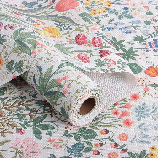 Floral Shelf Drawer Liners, 16IN x 10FT Non Adhesive and Strong Non-Slip Colorful Cabinet Drawer Shelf Liners for Kitchen Wire Fridge, Waterproof Cabinet Liner,Easy to Clean