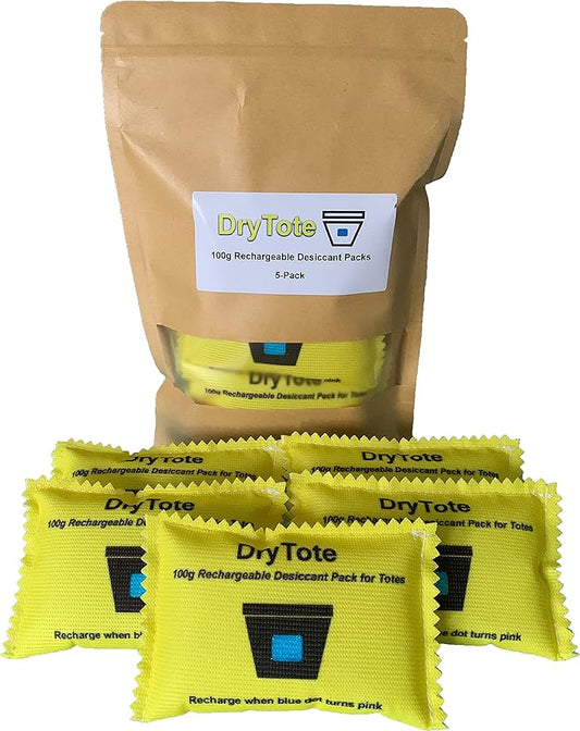 100g Rechargeable Desiccant Pack of 5 - Moisture Absorbing Bag - Silica Gel Desiccant Dehumidifier for Storage Bins and Totes