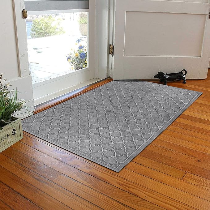 WaterHog Heavy Duty Doorway Mat, 3' x 5', Made in USA, Durable & Skid-Resistant Entryway Mat, Water-Trapping, Indoor/Outdoor Decorative Floor Covering, Cordova Collection, Medium Grey