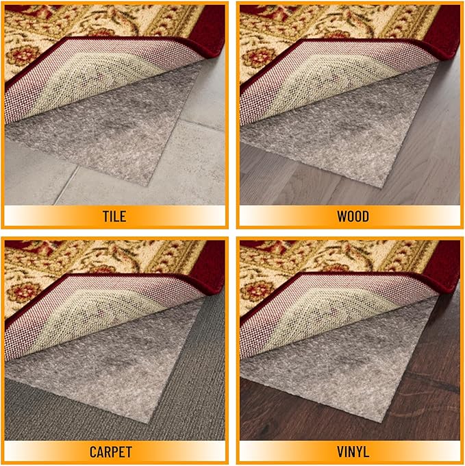 Ottomanson 6' x 8' Non-Slip Rug Pad Gripper 1/4 Inch Thick Dual Surface Felt + Rubber Gripper - Safe for All Floors, Brown