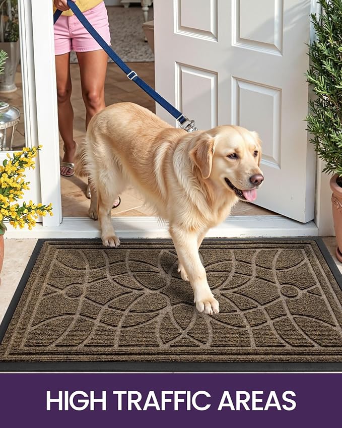 DEXI Front Door Mat Outside Entrance, Heavy Duty Non Slip Low Profile Doormat for Entryway, Trap Dirt and Moisture Welcome Mats, Easy Clean, Patio, Garage, 6x4, Brown
