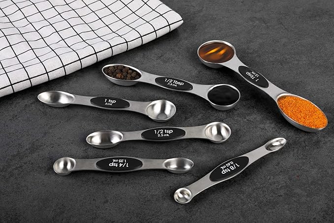 Magnetic Measuring Spoons Set of 6 Stainless Steel Dual Sided Stackable Teaspoon for Measuring Dry and Liquid Ingredients