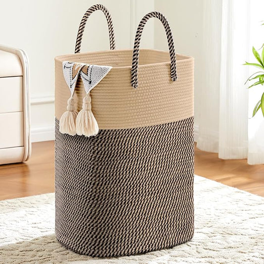 Laundry Basket,Woven Cotton Rope Laundry Hamper,Versatile Storage for Dirty Clothes,Baby Toys,and Blankets in Bathroom, Nursery,and Living Room (Jute, 100L)