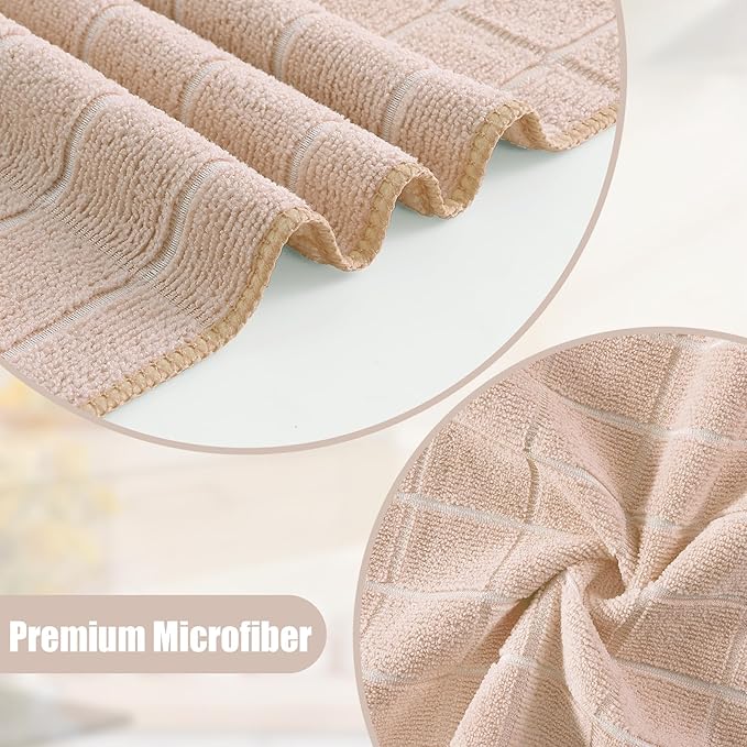 Homaxy Microfiber Kitchen Towels and Dishcloths Set, 16 Pack Soft and Absorbent Dish Hand Towels Bulk, 28 x 16 Inch & 12 x 12 Inch Quick Drying Rags for Washing Dishes, Beige